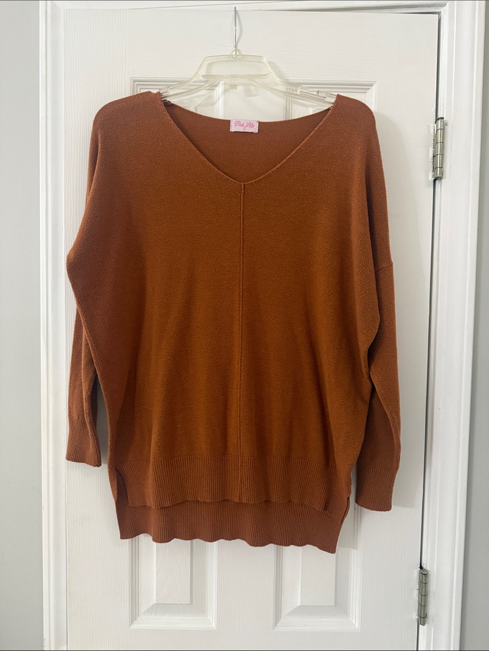 Pink Lily Burnt Orange V-Neck Lightweight Sweater